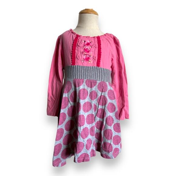 Naartjie Girls Dress Sz 3 Whimsical Sparkle Pink Gray Polka Dots Long Sleeve - Picture 2 of 9